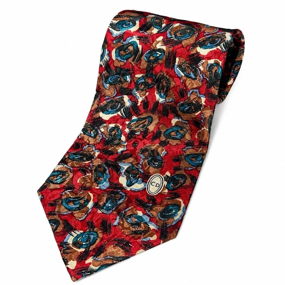 Christian Dior Monsieur Wide Necktie Red Blue Abstract Geometric Made USA 59x4